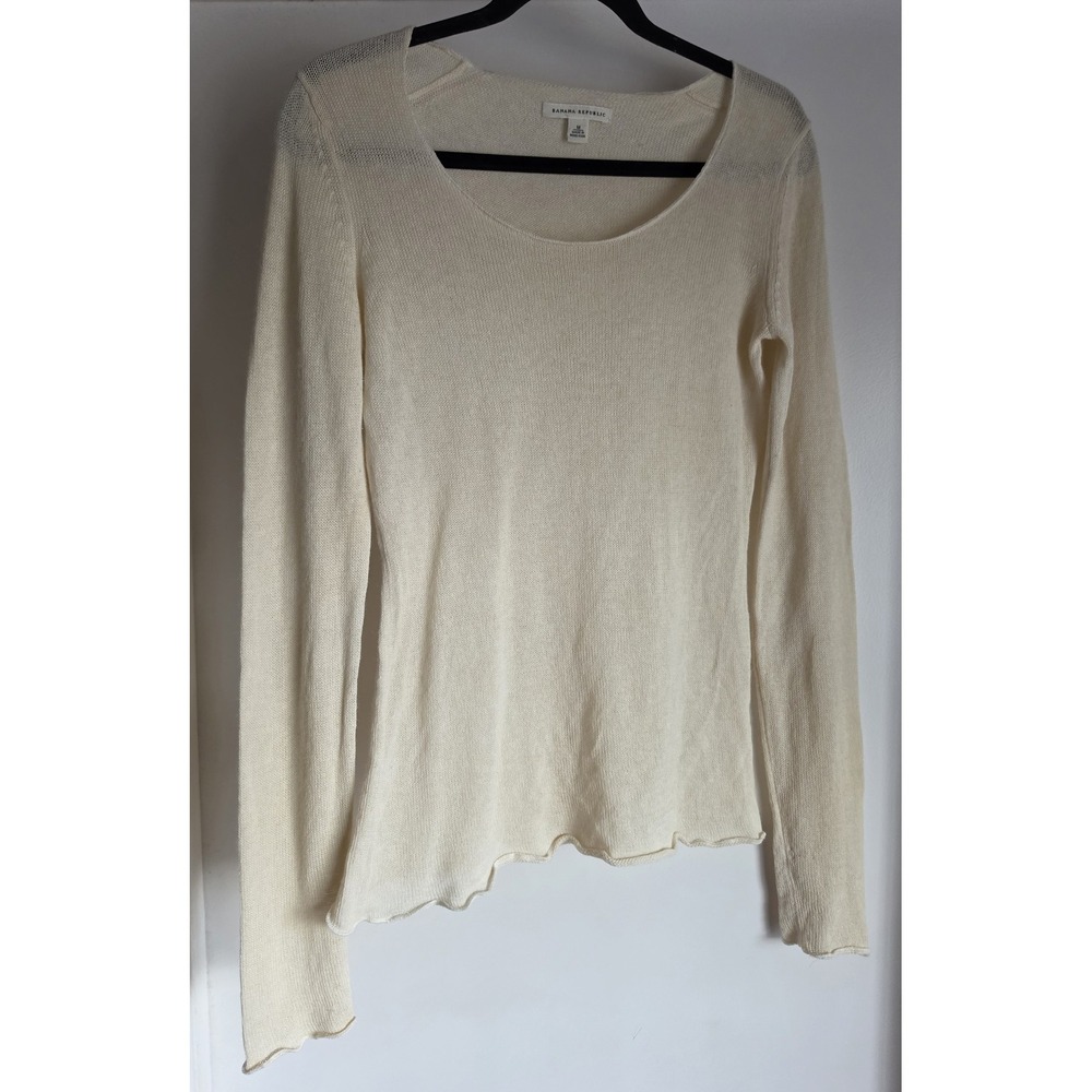 Banana Republic Womens Scoop Neck Sweater M Cream Alpaca Cashmere Blend Knit